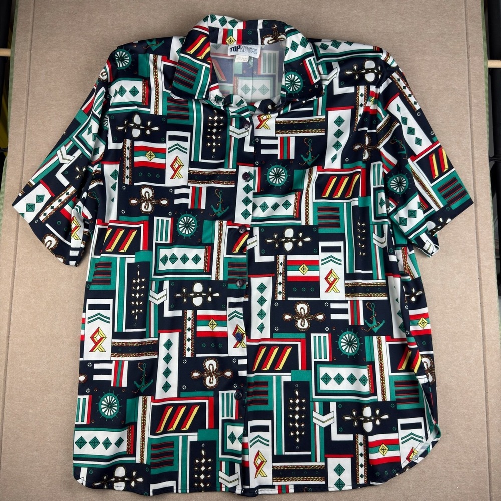 Vintage Top Notch Mens Button Up‎ Shirt L USA Made Geometric Abstract Print
